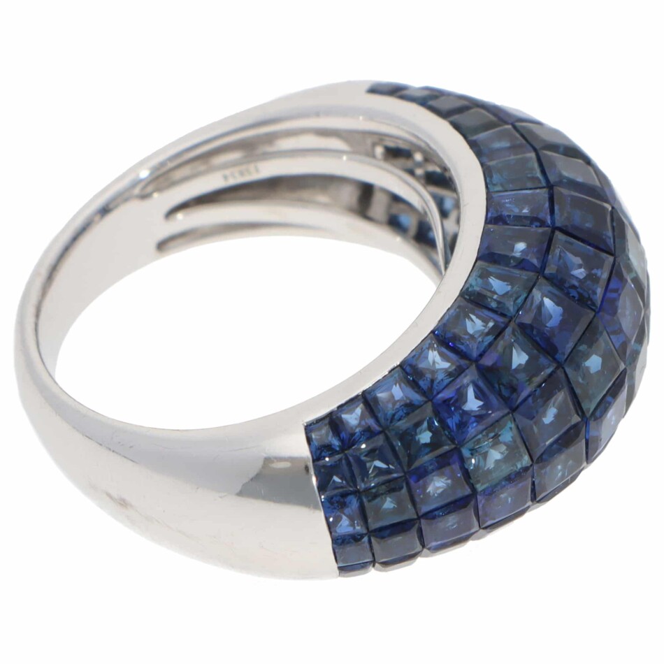 Contemporary Sapphire Invisible Set Bombe Ring in White Gold