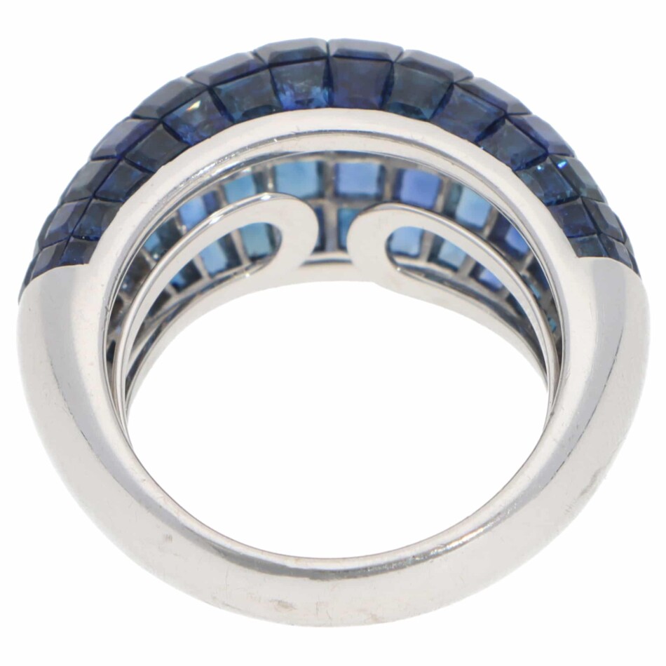 Contemporary Sapphire Invisible Set Bombe Ring in White Gold