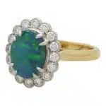 Contemporary Black Opal and Diamond Cluster Ring