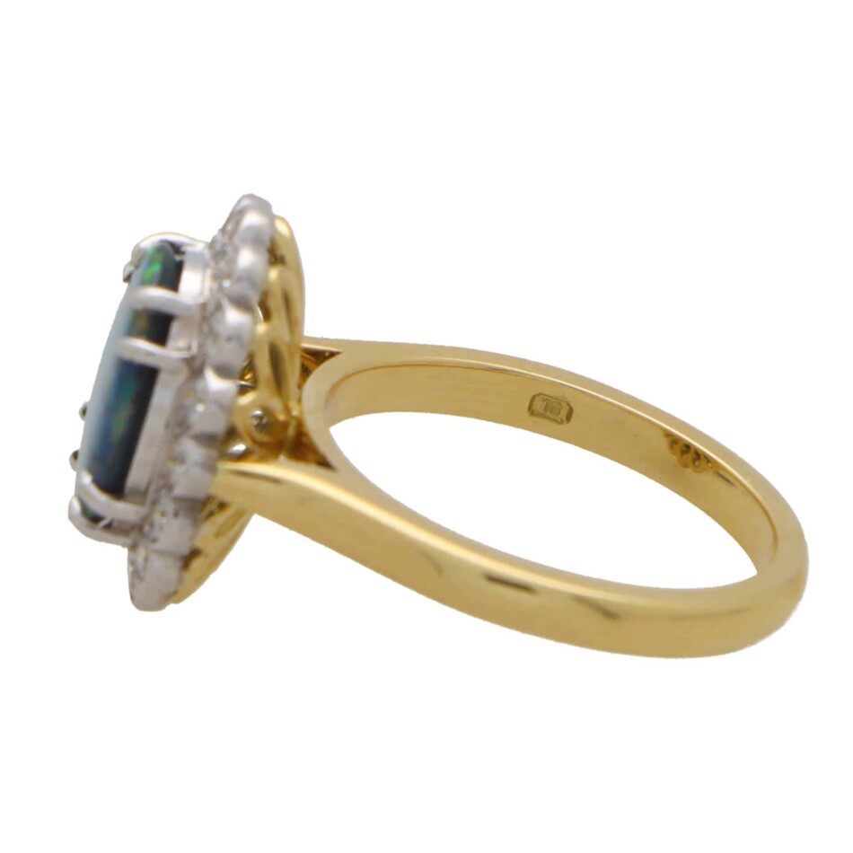 Contemporary Black Opal and Diamond Cluster Ring