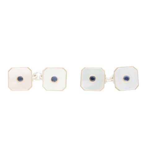 Blue Sapphire and Mother of Pearl Octagonal Shirt Studs