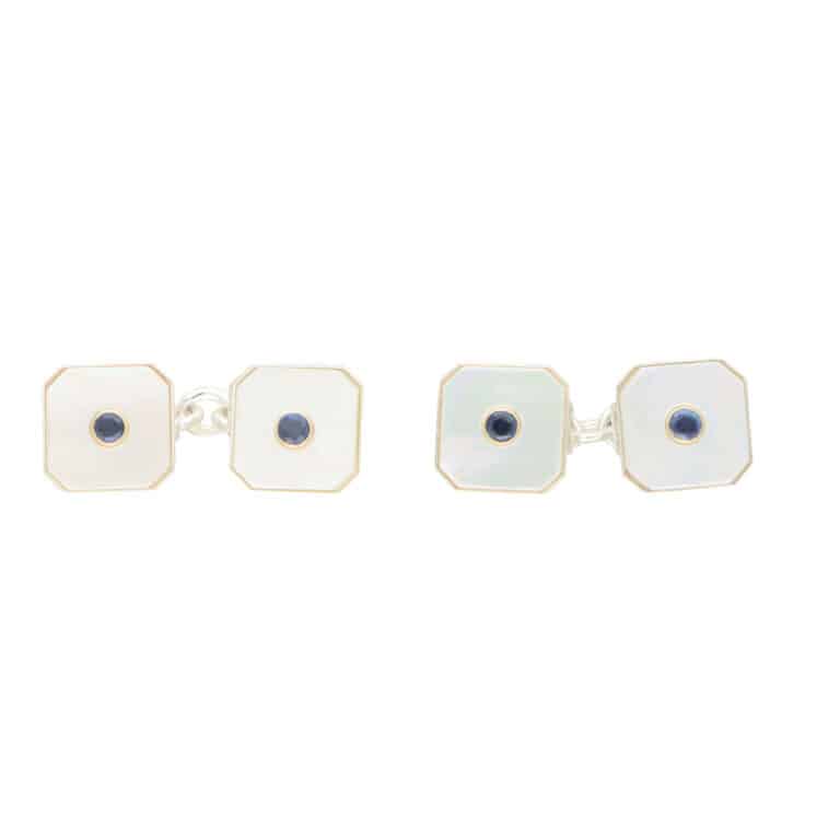 Blue Sapphire and Mother of Pearl Octagonal Shirt Studs