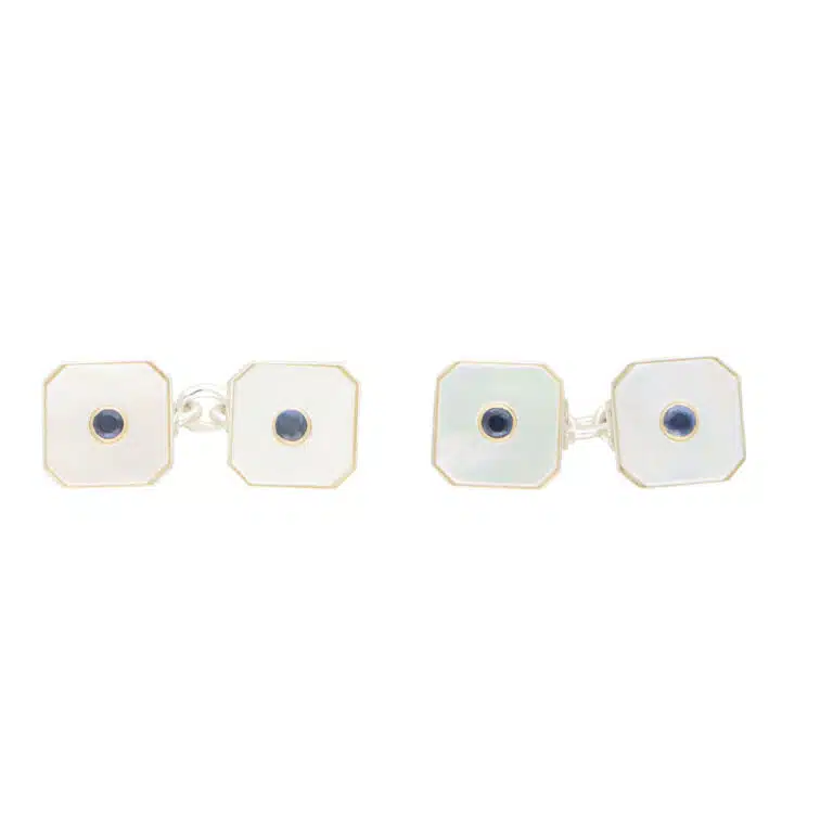 Blue Sapphire and Mother of Pearl Octagonal Shirt Studs