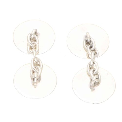 Diamond and Mother of Pearl Round Chain Cufflinks in 9ct Gold