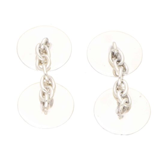 Diamond and Mother of Pearl Round Chain Cufflinks in 9ct Gold