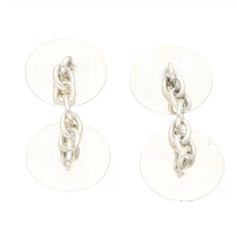 Diamond and Mother of Pearl Round Chain Cufflinks in 9ct Gold