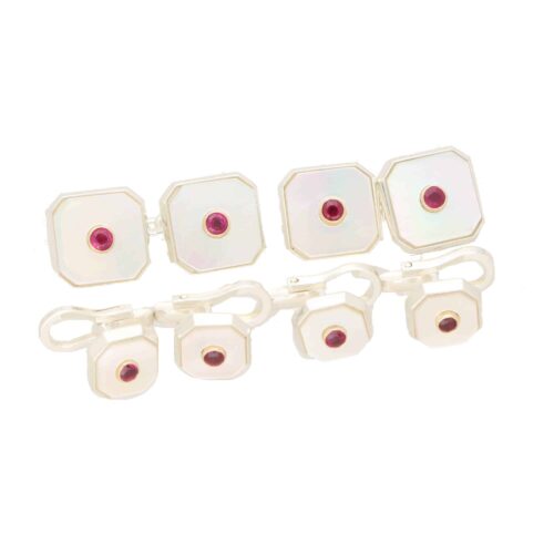 Ruby and Mother of Pearl Octagonal Shirt Studs