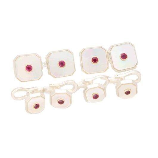 Ruby and Mother of Pearl Octagonal Shirt Studs