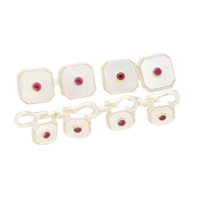 Ruby and Mother of Pearl Octagonal Shirt Studs