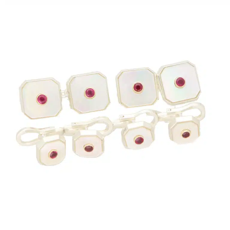 Ruby and Mother of Pearl Octagonal Shirt Studs