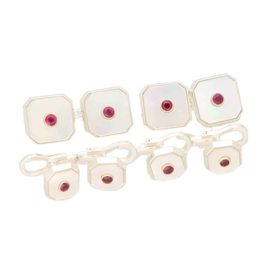Ruby and Mother of Pearl Octagonal Shirt Studs
