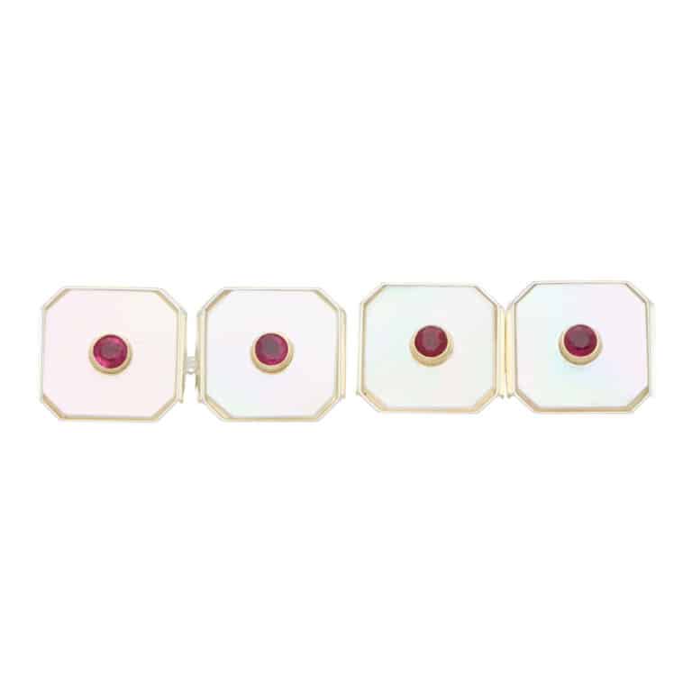Ruby and Mother of Pearl Octagonal Shirt Studs
