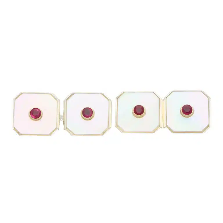 Ruby and Mother of Pearl Octagonal Shirt Studs