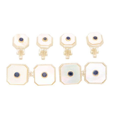 Blue Sapphire and Mother of Pearl Octagonal Shirt Studs