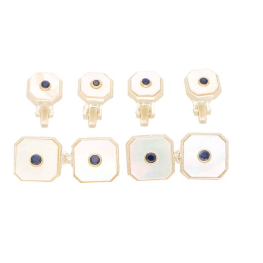 Blue Sapphire and Mother of Pearl Octagonal Shirt Studs