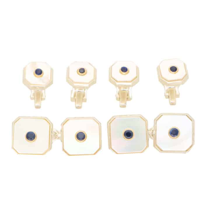 Blue Sapphire and Mother of Pearl Octagonal Shirt Studs