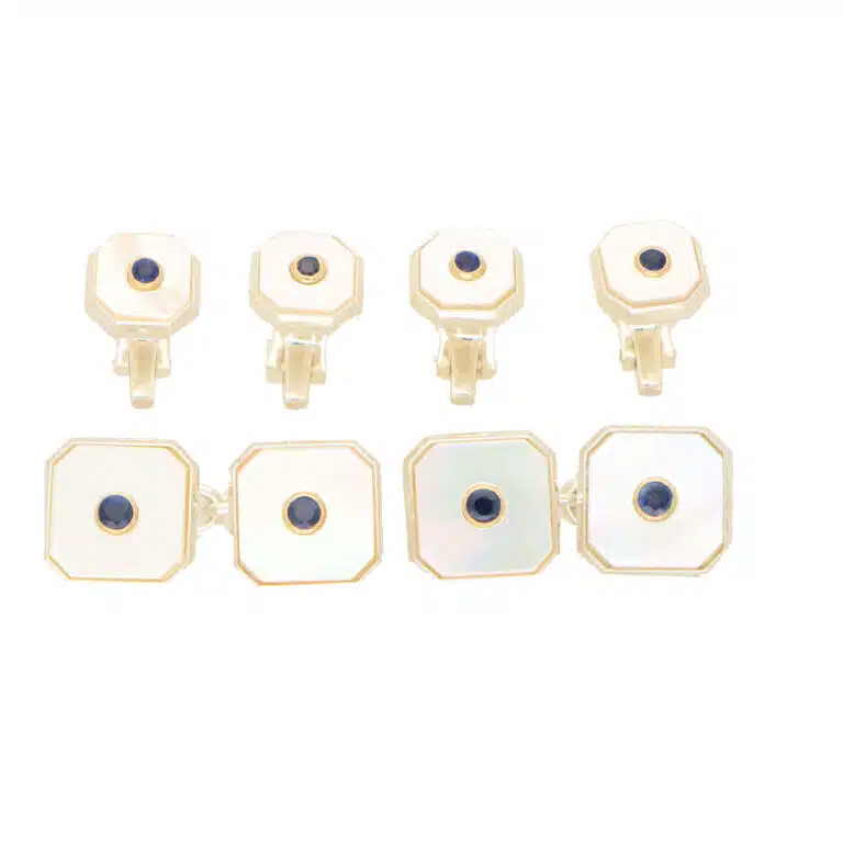 Blue Sapphire and Mother of Pearl Octagonal Shirt Studs