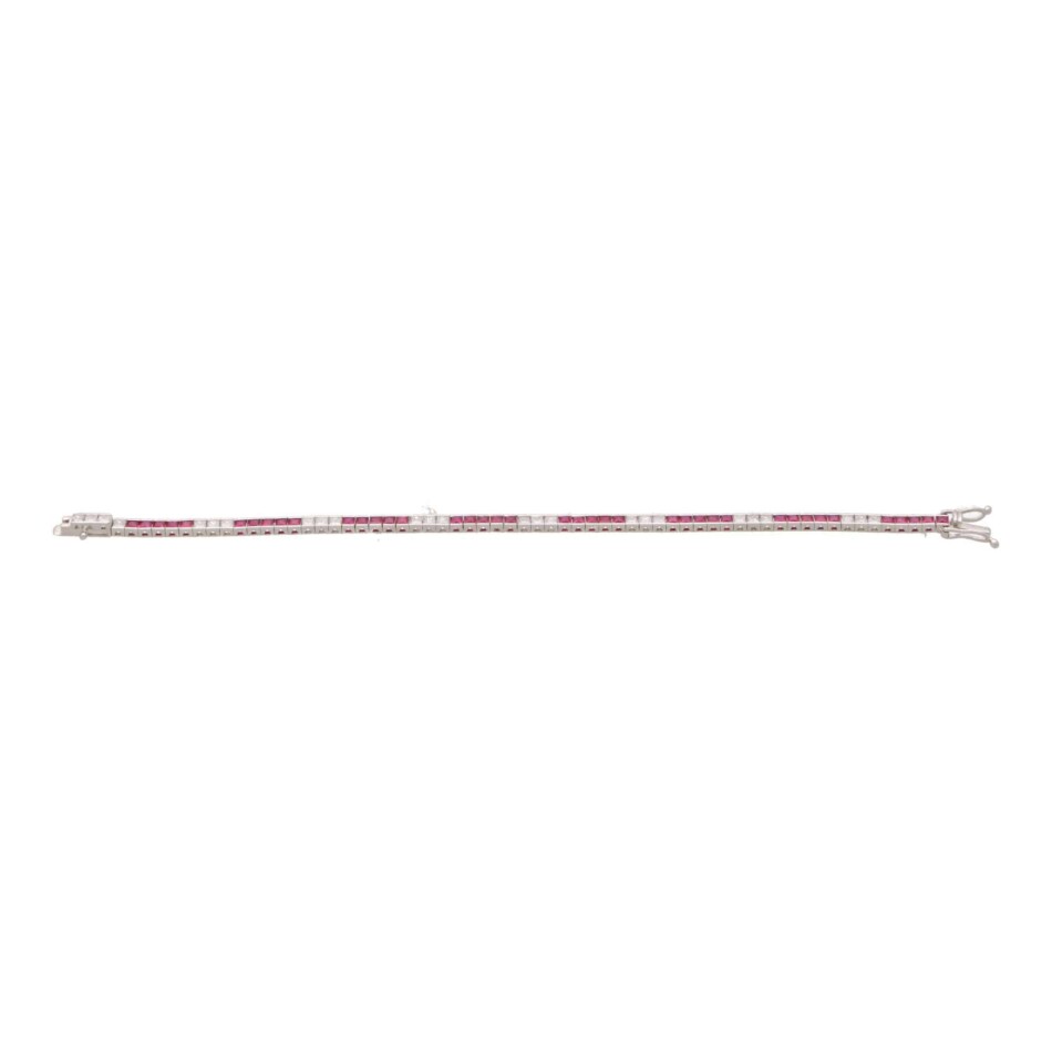Contemporary Ruby and Diamond Line Tennis Bracelet