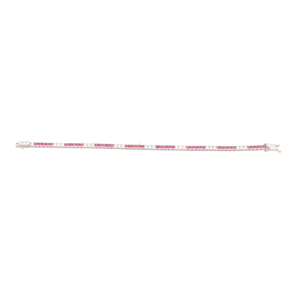 Contemporary Ruby and Diamond Line Tennis Bracelet
