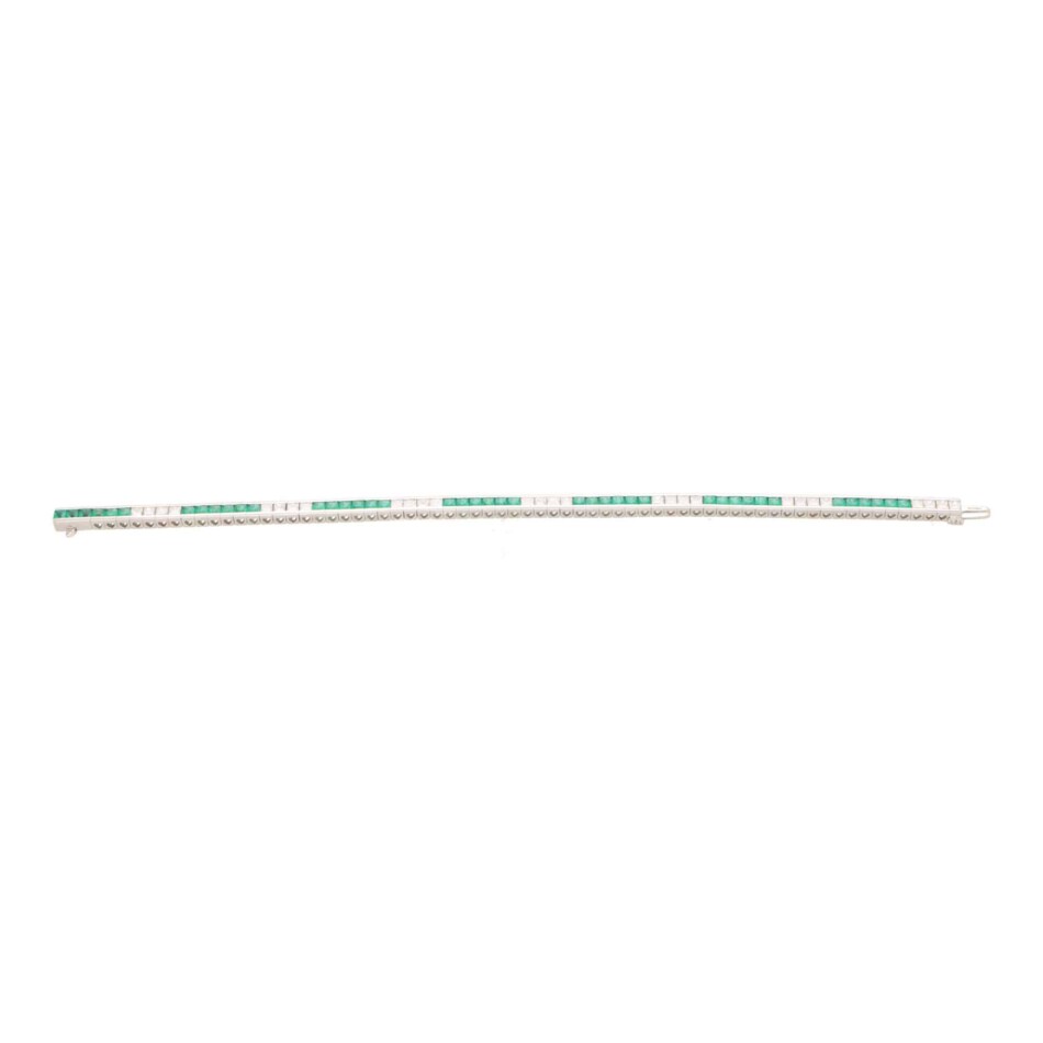 Contemporary Emerald and Diamond Line Tennis Bracelet
