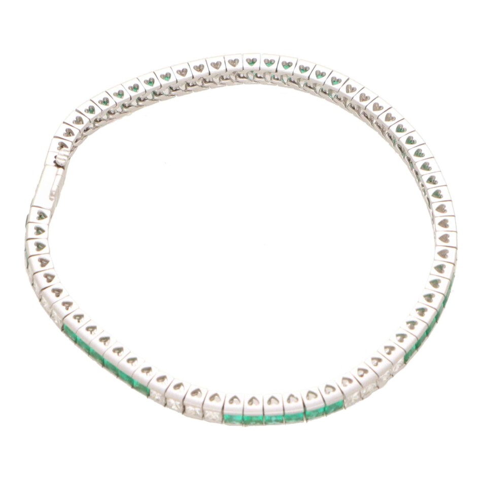 Contemporary Emerald and Diamond Line Tennis Bracelet