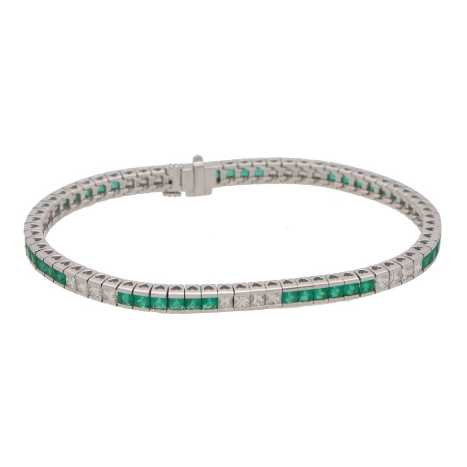 Contemporary Emerald and Diamond Line Tennis Bracelet