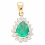 Pear Cut Emerald and Diamond Cluster Pendant