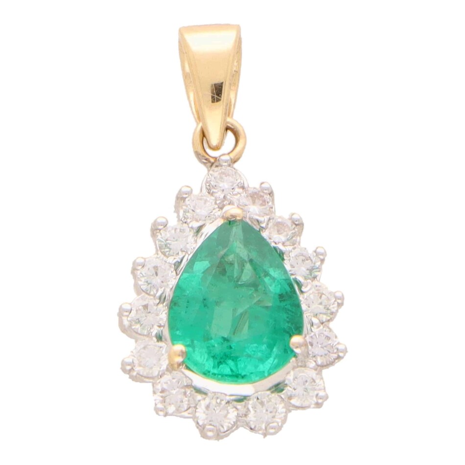 Pear Cut Emerald and Diamond Cluster Pendant