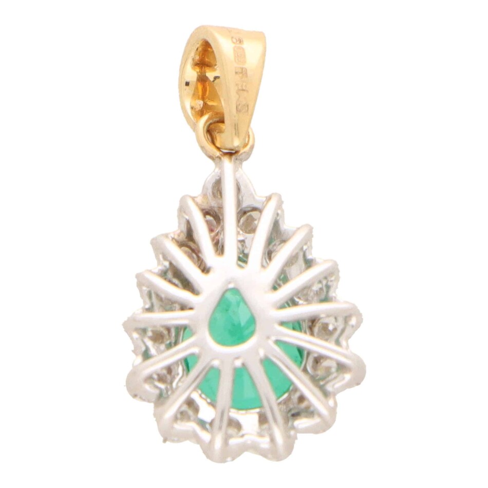 Pear Cut Emerald and Diamond Cluster Pendant