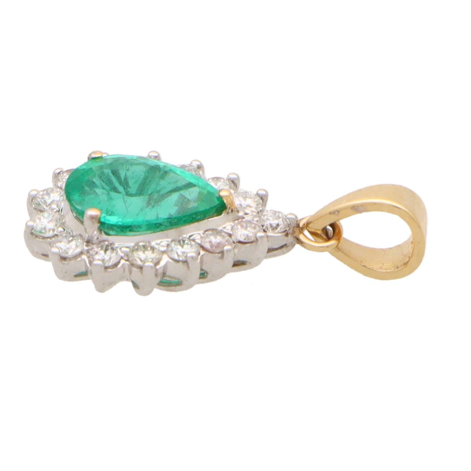 Pear Cut Emerald and Diamond Cluster Pendant