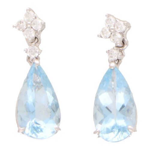 Contemporary Aquamarine and Diamond Drop Earrings