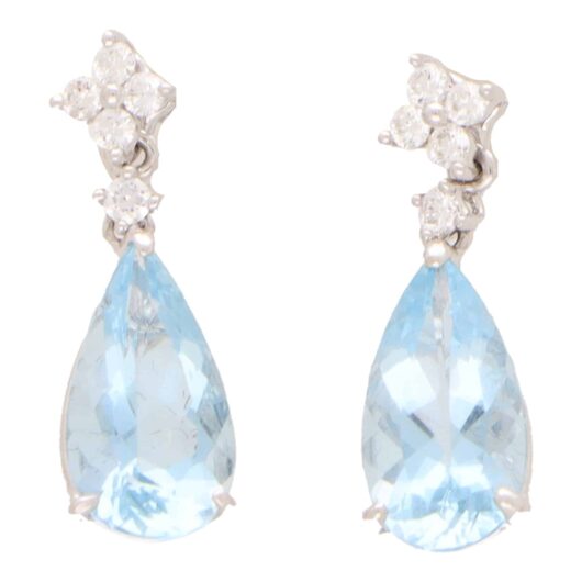 Contemporary Aquamarine and Diamond Drop Earrings