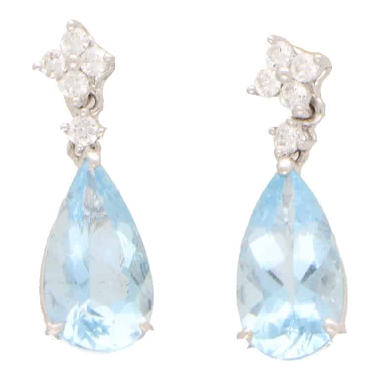 Contemporary Aquamarine and Diamond Drop Earrings