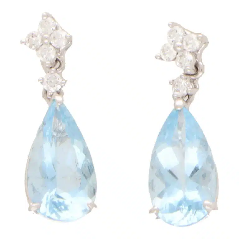 Contemporary Aquamarine and Diamond Drop Earrings