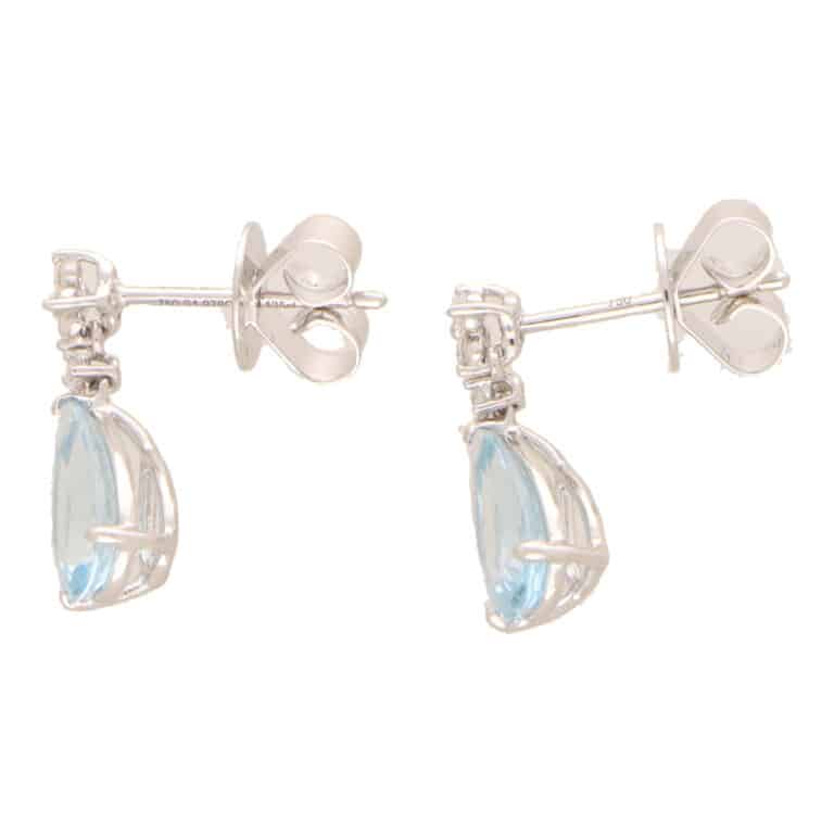 Contemporary Aquamarine and Diamond Drop Earrings
