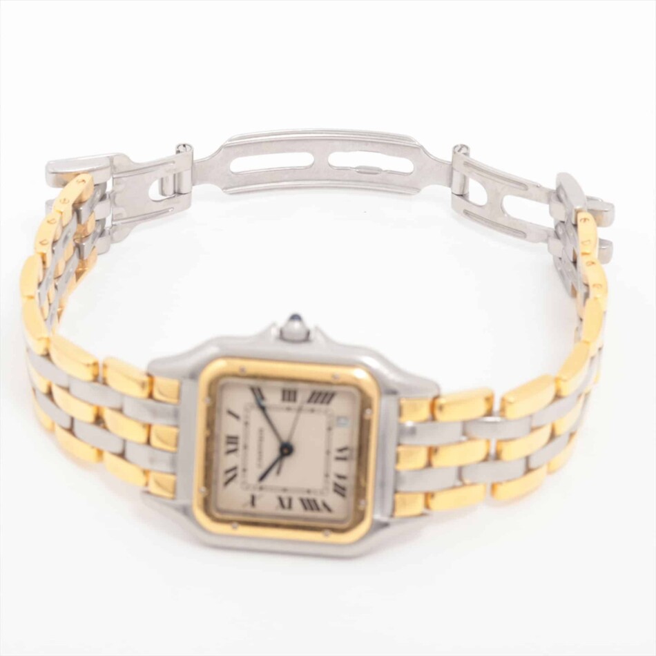 A vintage Cartier Panthere three-row gold and steel watch