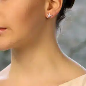 Large Diamond Starfish Stud Earrings in White Gold