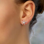 Large Diamond Starfish Stud Earrings in White Gold