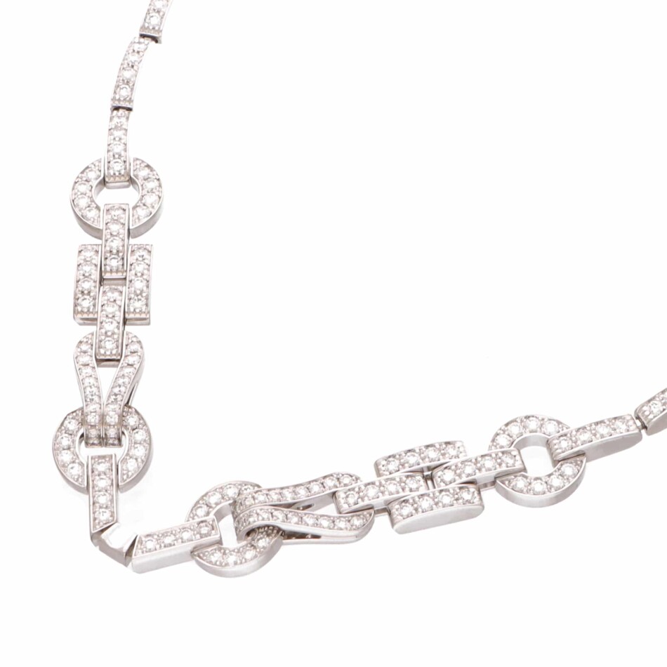 Vintage Cartier Diamond Agrafe Necklace in White Gold