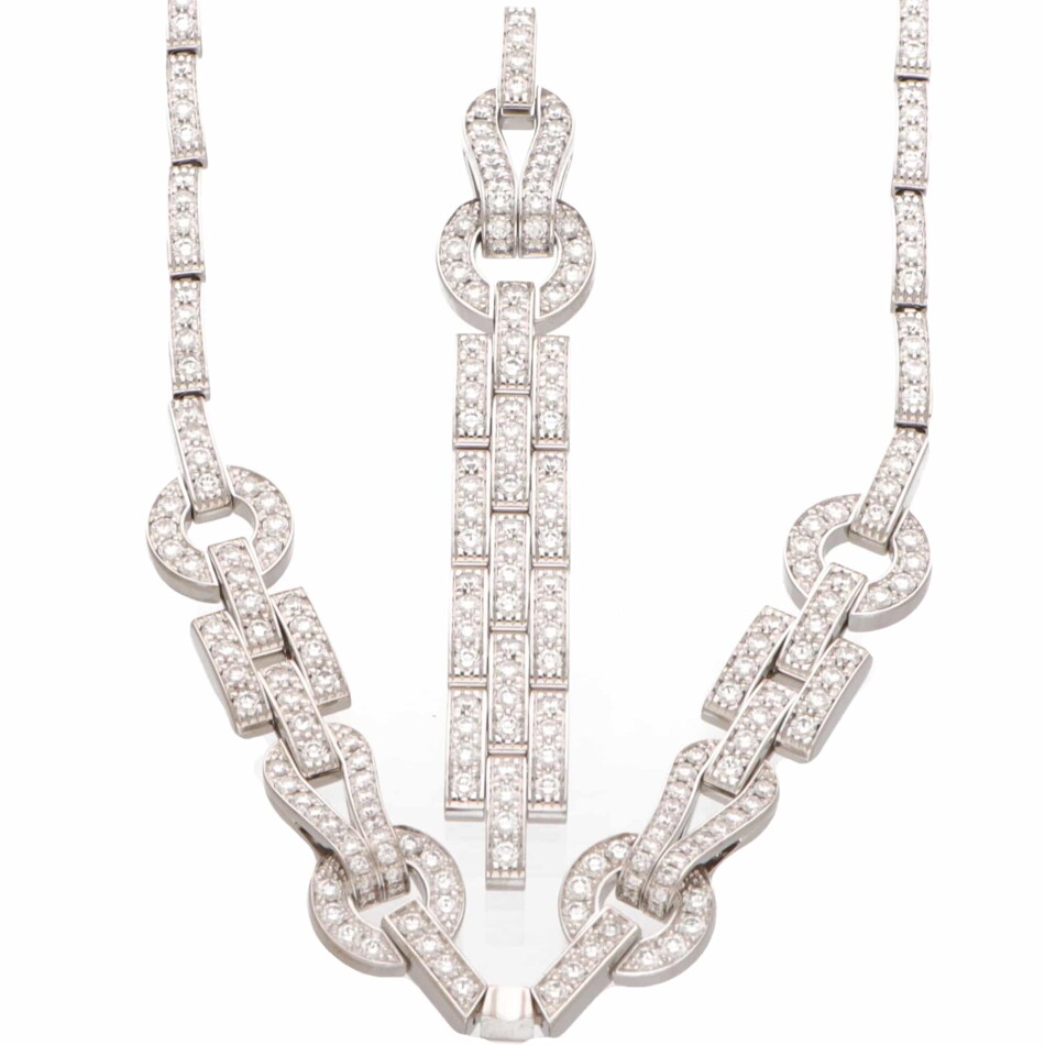 Vintage Cartier Diamond Agrafe Necklace in White Gold