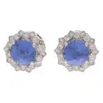 Vintage GIA Certified Natural Sapphire and Diamond Halo Earrings