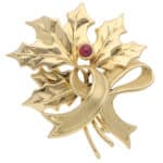 Vintage Tiffany & Co Holly Leaf Ruby Brooch in Yellow Gold