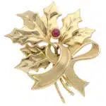 Vintage Tiffany & Co Holly Leaf Ruby Brooch in Yellow Gold