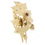 Vintage Tiffany & Co Holly Leaf Ruby Brooch in Yellow Gold