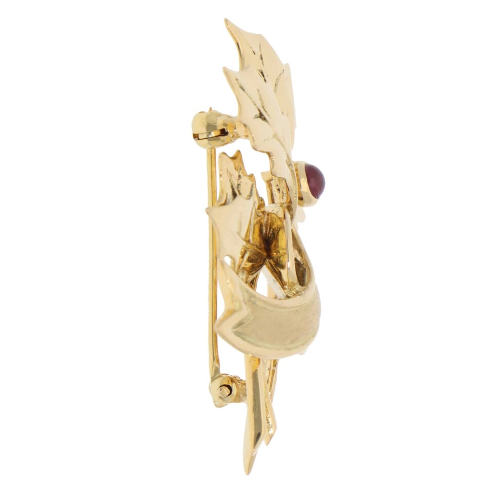 Vintage Tiffany & Co Holly Leaf Ruby Brooch in Yellow Gold