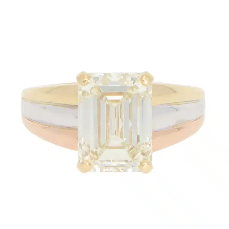 Contemporary 4.51ct Emerald Cut Diamond Ring in Gold