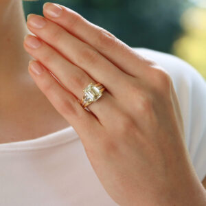 Contemporary 4.51ct Emerald Cut Diamond Ring in Gold