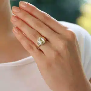 Contemporary 4.51ct Emerald Cut Diamond Ring in Gold