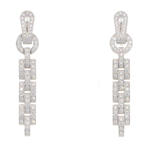 Vintage Cartier Diamond Agrafe Drop Earrings in White Gold