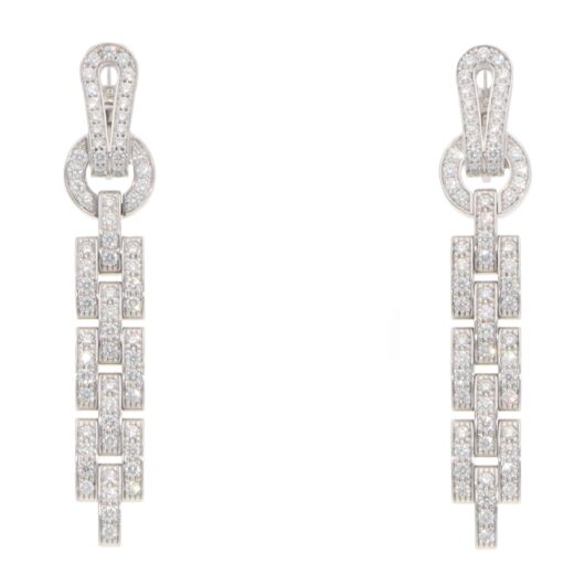 Vintage Cartier Diamond Agrafe Drop Earrings in White Gold